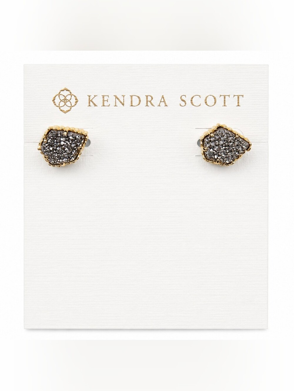 Kendra Scott NWT Tessa Stud Earrings  Platinum Drusy Stone Gold Plated